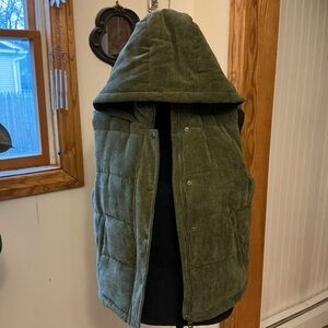Ladies Hooded Puffer Vest - Olive Green